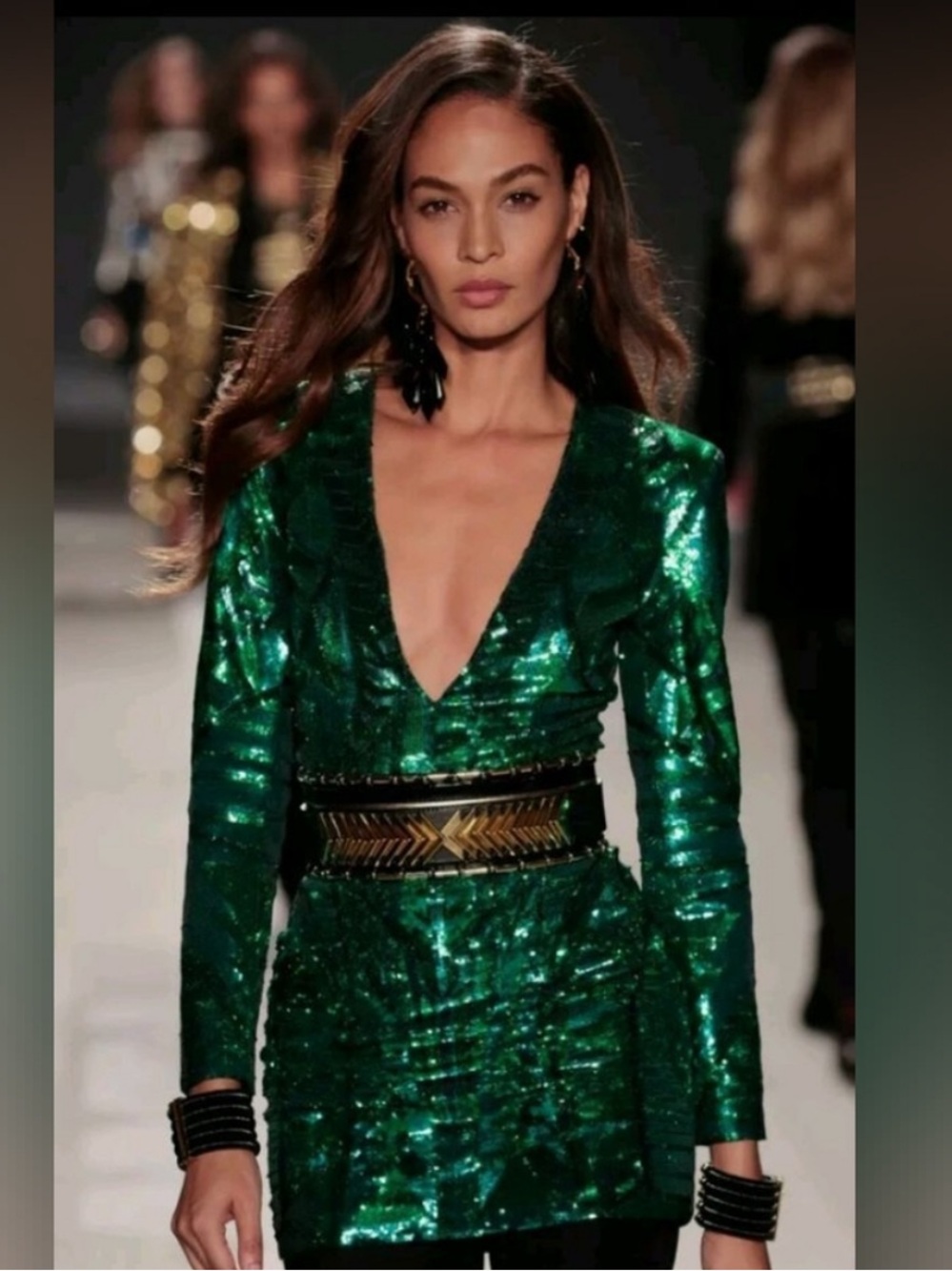 Balmain Paris H&M Emerald Green Sequin Mini Dress Size 4 Without Tags
